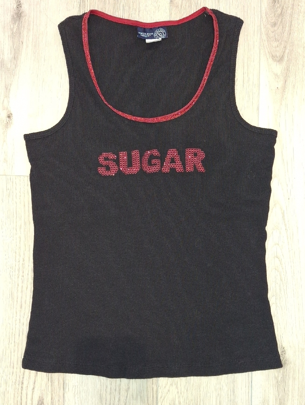 Venezia Black Tank Top with Red "SUGAR" Text
